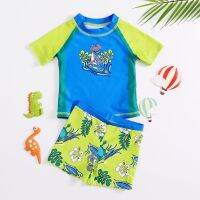 HOT★High Quality Boys Swimsuit Two-pieces Boys Surfing Suit Kids Rash Guard Set Short Sleeves Boys Beach Wear 2022