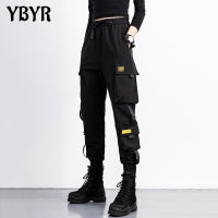 Women Cargo Harem Pants Side Pockets Ribbons Black Hip Hop Casual Male Joggers Trousers Fashion Streetwear Harajuku BF Pant