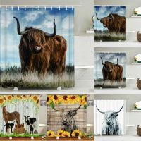 Highland Cattle Pattern Bath Curtain Waterproof Fabric Netherlands Cow Shower Curtains 300X180 Bathtub Screen for Bathroom Decor