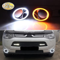 SNCN ไฟหน้ารถยนต์ LED 12V 2ชิ้นสำหรับ Mitsubishi Outlander 2013 2014 2015 Daylights แบบไดนามิกสัญญาณไฟสีเหลืองรถไฟตัดหมอก DRL