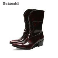 Batzuzhi รองเท้าหนังขนาดกลางลูกวัวผู้ชาย Western Cowboy Men S Boots รถจักรยานยนต์ Botas Militares Punk Boots Men Party,ขนาดใหญ่6-12