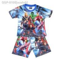 ☑Oncho Ocehrk Conjanto De Pijama การ์ตูนปิดทึบ Dos Vingadores Para Meninos Roupas Marvel Terno Infantil Shorts Infantis 3-8 Y Verão Novo 2023