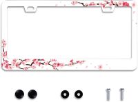 Beautiful Cherry Blossom Floral License Plate Frame Car Universal Aluminum Accessories Decor Fit Standard US Vehicles 12x6 Inch