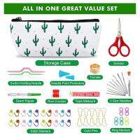 ◘ 73Pcs Braided Accessories Cute Cactus Style Tool Storage Bag Soft Grip Extended Crochet Handle Set DIY Creative Weaving Suit