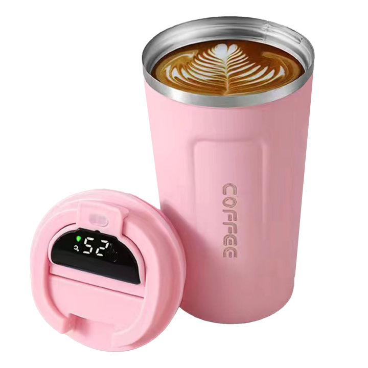 สงสัย-แก้วกาแฟจอแสดงอุณหภูมิอัจฉริยะ510มล-ถ้วยฉนวนกันความร้อนสแตนเลส304แบบพกพาสีล้วนสไตล์เรียบง่าย2nd-การผลิต