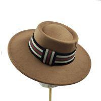 Fashion Panama Men Fedoras Hats For Women Solid Color Imitation Flat Top Woolen Jazz Cap Elegant British Ladies Cap Wholesale