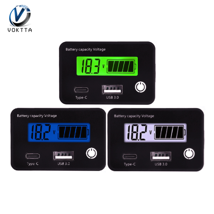 Battery Capacity Monitor 10-100V Gauge Meter Voltmeter With Temperature