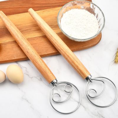 Danish Dough Whisk Stainless Steel Dutch Style Bread Dough Hand Mixer Wooden Handle Kitchen Baking Tools Pastry Dough Blender