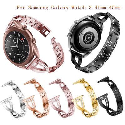 （A Decent035）20 22มม. สำหรับ Samsung Galaxy Watch 3 41มม. 45มม. Active 2 40มม. 44มม. สแตนเลสสตีลสายนาฬิกาสายนาฬิกาโลหะ Aolly สร้อยข้อมือ