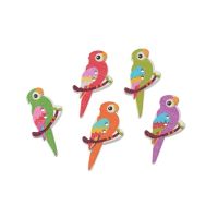 Free Shipping Retail 10Pcs Random Mixed Lovely Parrot Animals 2 Holes Wood Painting Sewing Buttons Scrapbooking 29x34mm Haberdashery