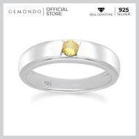 Gemondo แหวนเงินแท้ 925 Sterling Silver ชุบโรเดียม ประดับบุษราคัม (Yellow Sapphire) ขนาด 3.5 มม. ทรงปลอกมีดขอบพ่นทราย