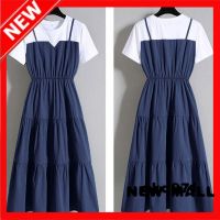 NEW MALL WomenS Dress Fashion Fake Two-Piece Plus Size Dress