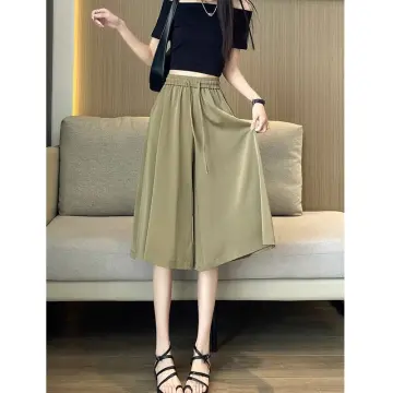 Summer Ice Silk Wide-Leg Pants Women Loose Leggings High Waist