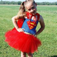 Red Superhero Girls Tutu Dress Kids Party Dresses Children Halloween Costume for Girls Cosplay Fancy Dress Up Baby Clothes