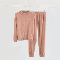 JULYS SONG Thicking Flannel Women Pajamas Set Long Sleeve Autumn Winter Sleepwear Zipper Pyjama Female Solid Color Nightwear