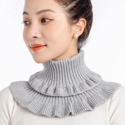 คอเสื้อปลอมการ์ดคอฤดูใบไม้ร่วง/ฤดูหนาว,สีถักอเนกประสงค์คอตั้งของผู้หญิงคอสูงแท้ยืดได้มากขึ้น
