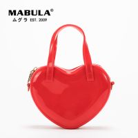 ZZOOI MABULA Waterproof Jelly PVC Tote Bag Stylish Heart Shape Women Top Handle Handbags Unique Candy Color Crossbody Bag With Chain