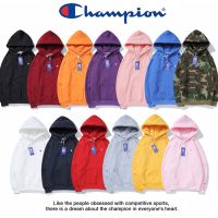 เสื้อฮู้ด  แขนยาว สีพื้น ปักลาย champion แฟชั่นสำหรับผู้ชายและผู้หญิง