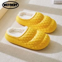 Women Winter Fur Slippers Waterproof Warm Plush Household Slides Indoor Home Thick Sole Footwear Non-Slip Solid Couple Sandals