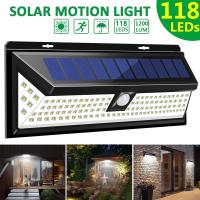 118LED โคมไฟพลังงานแสงอาทิตย์กลางแจ้งสวนลานกันน้ำ PIR Motion Sensor แสง