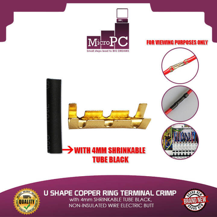 U Shape Copper Ring Terminal Crimp With Mm Shrinkable Tube Black Non Insulated Wire Electric