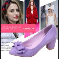 Girlfriend high heels women spring and autumn thick heel shoes bow pink nude boat shoes frosted pointed