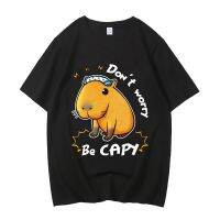 เสื้อยืดผ้าฝ้ายCapybara สูงผ้าฝ้ายที่มีคุณภาพ EU ขนาด Top Anime Tshirt ญี่ปุ่นอะนิเมะ Streetwear Unisex เสื้อผ้า