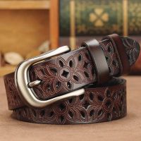 【CW】 Genuine Leather Hollow Belts for Women Second Layer Cowskin Woman Belt Vintage Pin Buckle Strap Jeans