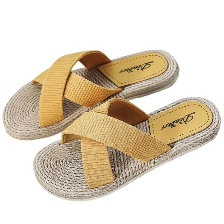 new-2023-imitation-hemp-straw-tourism-on-women-sandals-outside-wearing-a-word-procrastinates-flat-beach-fashion-cross-bring-the-slippers