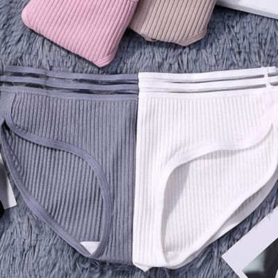 ♛❅ chaomrim516993 Cotton Panty for Women Mid Waist Seamless Underwear Thread Knitting L-XXL Plus Size Panties