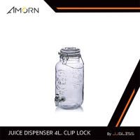 JJGLASS - (AMORN) JUICE DISPENSER 4L. CLIP LOCK - โหลแก้วจ่ายน้ำ โหลจ่ายน้ำ โหลเจาะก๊อก โหลมีก๊อก โหลค๊อกเทล แบบฝาคลิปล็อค ขนาด 4 ลิตร