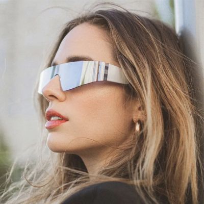 Y2K แว่นล้ำอนาคตแบบไร้ขอบ,พังค์หนึ่งชิ้นทรงแบนเทปทนความร้อนแว่นกันแดดผู้หญิงกระจกรอบตัวแว่นตากันแดด Uv400ผู้ชาย