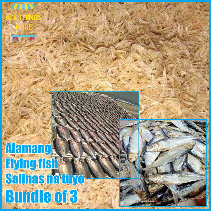 Bundle of 3 Dried Alamang, Flying fish & Salinas na tuyo freshy dried