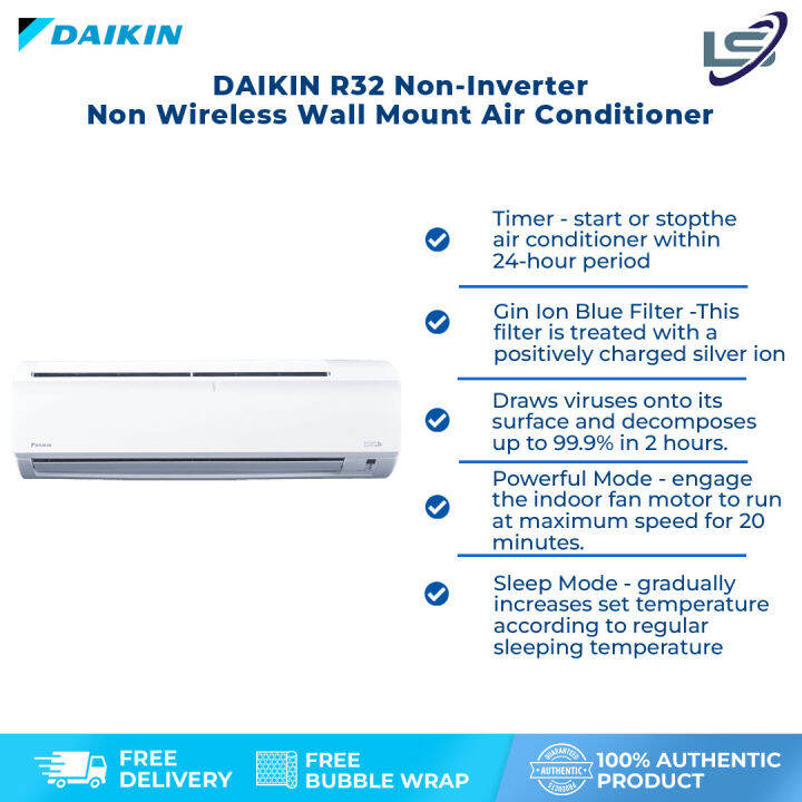 (West Malaysia) Daikin 1HP/1.5HP/2HP/2.5HP R32 Non Inverter Wall Mount