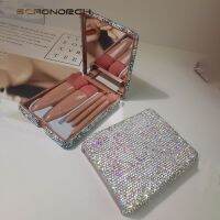 【YD】 Rhinestone Makeup Set Tools Storage Mirror Eyeshadow Concealer Lips Facial Brushes Organizer