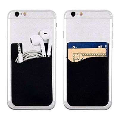 bhy 1pc Silicone Mobile Phone Wallet Credit Card Cash Stick Adhesive Holder Case Black