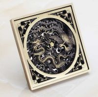 Antique Brass 4"(101mm) Square Carve Dragon Phoenix Lucky Pattern Floor Drain Bathroom Shower Waste Washing Drain Grate  ahr017 Traps Drains