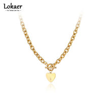 Lokaer 18K Titanium Stainless Steel Heart Charm Pendant Necklaces Jewelry HiphopRock Link Chain Necklace For Women Men N21160