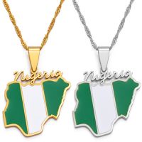 【CC】 Anniyo Nigeria Map Flag Pendant Necklaces Gold Color Nigerian Jewelry Patriotic   136621