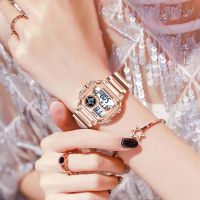 LIGE Luxury Rose Gold Women Digital Watch Waterproof Steel LED Electronic Wrist Watch Luminous Clock Ladies Watches Montre Femme