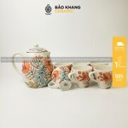 Bộ Ấm Chén Trà Bộ Bình Uống Nước Họa Tiết Vẽ Tay 1200ml Gốm Sứ Bát Tràng