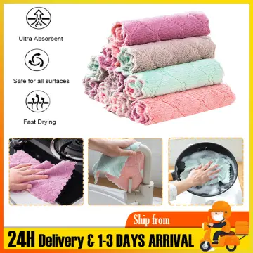 5pcs/10pcs, Coral Fleece Wavy Dishcloth, Kitchen Absorbent Dishcloth, Cleaning  Cloth, Cationic Thickened Dishcloth, Scouring Pad 