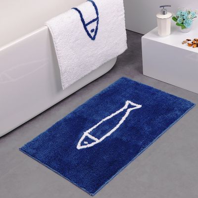 【cw】 Cartoon fish Non-slip waterproof Absorption Rug Shaggy kitchen Floor flocking floor mat ！