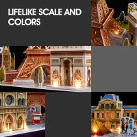 CubicFun 3D Puzzles LED France Paris Cityline Model Kits Eiffel Tower Notre Dame de Paris The Louvre Building for Adults Kids