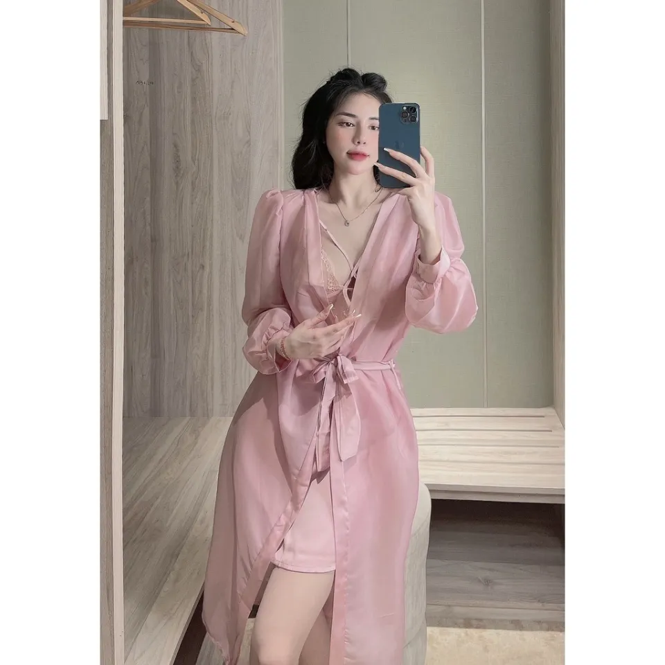 Mua Set áo choàng kèm váy ngủ lụa chụp hình phóng sự cô dâu Hantu Sleepwear  đủ size 40 -100kg - Yeep