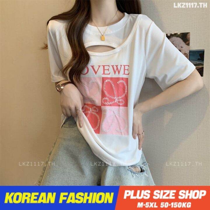 plus-size-เสื้อผ้าสาวอวบ-เสื้อยืดสาวอวบอ้วน-ไซส์ใหญ่-ผู้หญิง-ทรงหลวม-แขนสั้น-คอกลม-พิมพ์-สีดำ-ฤดูร้อน-สไตล์เกาหลีแฟชั่น-v728