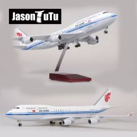 JASON TUTU 47cm Resin Diecast Aircraft China air Boeing b747 Plane Model Airplane Model with Light &amp; Wheel Planes Drop shipping