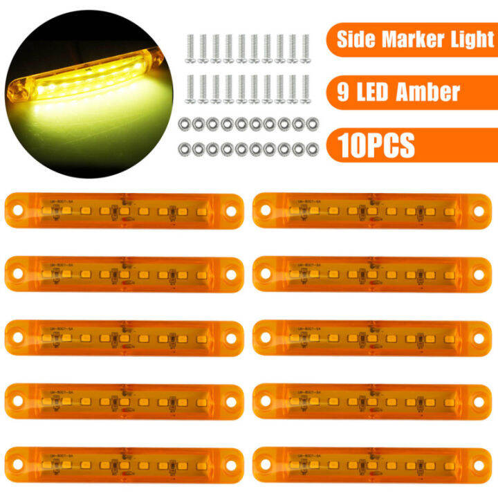 แถบไฟท้ายกันน้ำ9led-ไฟด้านข้าง10ชิ้นสีเหลืองอำพันโคมไฟกวาดล้างสำหรับรถบรรทุกรถพ่วงรถตู้-rv