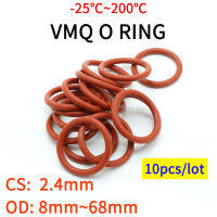 【2023】10pcs VMQ O Ring Seal Gasket Thickness CS 2.4mm OD 8 ~ 68mm Silicone Rubber Insulated Waterproof Washer Round Shape Nontoxi Red