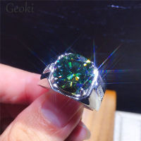 เงิน925เดิมสดใสตัด5กะรัตเพชรทดสอบที่ผ่านมาส่องแสงสีฟ้าและสีเขียว Moissanite แหวนสำหรับผู้ชาย12มิลลิเมตรพลอยเครื่องประดับ